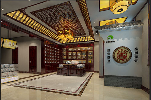 黄南古朴典雅的中式茶叶店大堂设计效果图