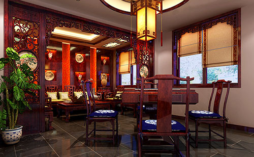 黄南古典中式风格茶楼包间设计装修效果图